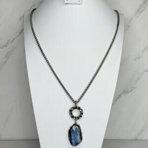 Chicos Statement Rhinestone Pendant Silver Tone Barrel Chain Necklace ✨